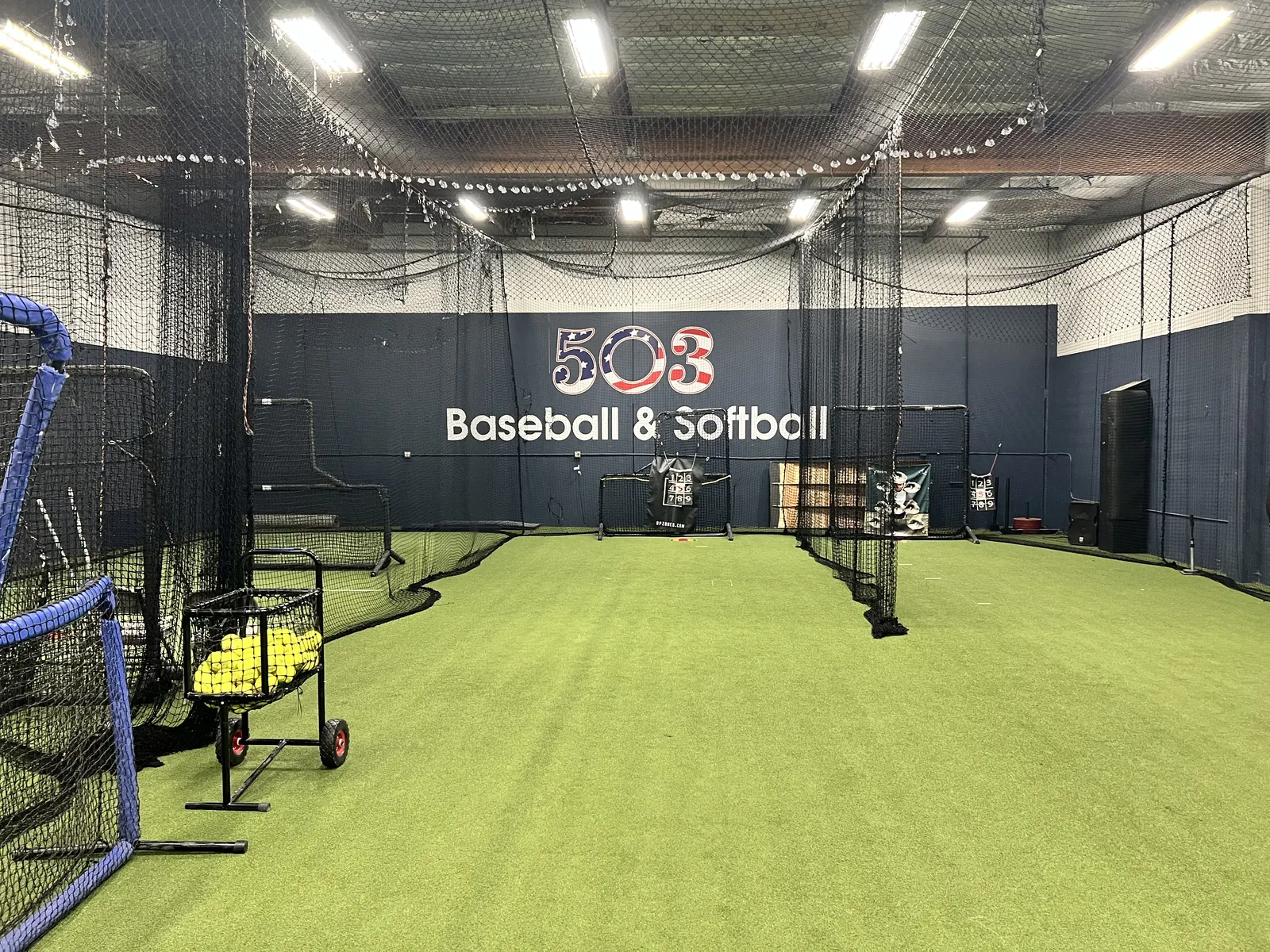 Indoor turf training area at 503 Baseball in Milwaukie, Oregon